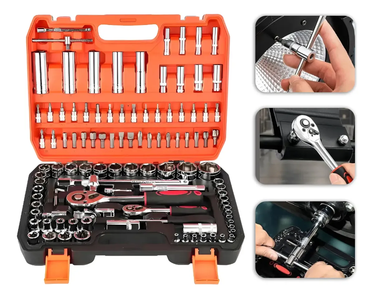 Jogo De Chave Catraca E Soquete Aço Crv 108 Pcs 1/2 E 1/4